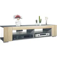 Vladon Lowboard Movie, TV-Kommode mit 4 offenen Fächern und Zierleisten, Anthrazit matt/Eiche sägerau (134,5 x 30,5 x 38,5 cm)
