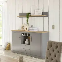 Lomadox Landhaus Sideboard mit Wandboard in grau mit Artisan Eiche Nb. CHATHAM-61, B/H/T ca. 166/160/44 cm