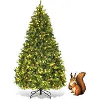 Goplus 210cm Weihnachtsbaum mit 460 LEDs und 61 Tannenzapfen, Christbaum Weihnachtsdeko mit Metallständer
