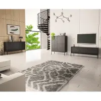 Lomadox Wohnzimmer Set 3-teilig modern in schwarz matt mit gefrästen Fronten ANGERA-140