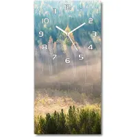 Tulup Wanduhr aus Glas – 30x60 cm - Glasbild - Glasuhr - Gehärtetes Glas -Nebel über dem Wald