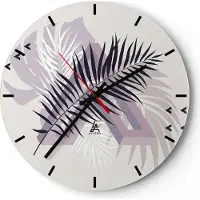ARTTOR Wanduhr - Rund - Glasuhr - Grafiken Blatt Buntstift - 40x40cm - Schleichendes Uhrwerk - Lautlos - zum Aufhängen bereit - Dekoration Modern - Wanddekoration aus Glas - C3AR40x40-4455