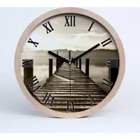 Tulup Holzuhr 30fi cm wanduhr - schwarze Spitzen - Holzsteg