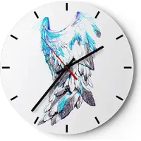 ARTTOR Wanduhr - Rund - Glasuhr - Flügel Federn Perfektion Reinheit - 40x40cm - Schleichendes Uhrwerk - Lautlos - zum Aufhängen bereit - Dekoration Modern - Wanddekoration aus Glas - C3AR40x40-3099