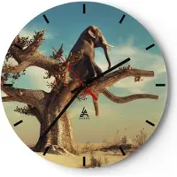ARTTOR Wanduhr - Rund - Glasuhr - Sitzen Elefant Baum - 30x30cm - Schleichendes Uhrwerk - Lautlos - zum Aufhängen bereit - Dekoration Modern - Wanddekoration aus Glas - C3AR30x30-4345