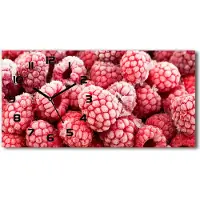 Tulup Wanduhr aus Glas – 60x30 cm - Glasbild - Glasuhr - Gehärtetes Glas - schwarze-zeiger - Gefrorene Himbeeren