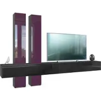 Vladon Wohnwand Moja, Germany, - Schwarz matt & Schwarz/Brombeer Hochglanz - Moderne Anbauwand für Ihr Wohnzimmer (BxHxT) 330 x 204 x 39 cm