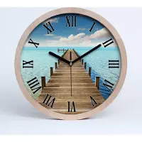Tulup Holzuhr 30fi cm wanduhr - schwarze Spitzen - Holzsteg