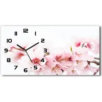 Tulup Wanduhr aus Glas – 60x30 cm - Glasbild - Glasuhr - Gehärtetes Glas - schwarze-zeiger - Kirschblüten