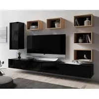 Lomadox Wohnwand Set in schwarz Hochglanz mit Artisan Eiche Nb. CAIRNS-132, B/H/T ca. 300/200/43 cm