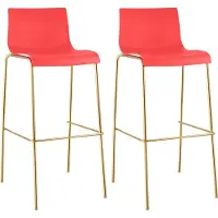 CLP Barhocker 2er Set Hover Sitz aus Kunststoff Vierfußgestell Goldoptik bis 150 kg rot