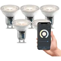 Calex Smart LED-Spot x5, GU10, PAR16, Warmweiß, WiFi, Dimmbar, Glas
