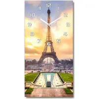 Tulup Wanduhr aus Glas – 30x60 cm - Glasbild - Glasuhr - Gehärtetes Glas -Eiffelturm Paris