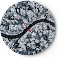 ARTTOR Wanduhr - Rund - Glasuhr - Wald Winter Straße - 30x30cm - Schleichendes Uhrwerk - Lautlos - zum Aufhängen bereit - Dekoration Modern - Wanddekoration aus Glas - C4AR30x30-5010