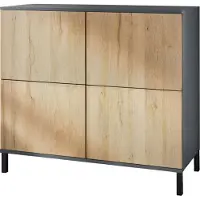 Vladon Kommode Rova V3, Moderner Küchenschrank mit 4 Push-to-Open Türen Anthrazit matt / Eiche Natur (92,5 x 83.5 x 35)