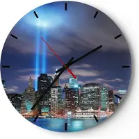ARTTOR Wanduhr - Rund - Glasuhr - Wolkenkratzer Lichter Ansicht - 40x40cm - Schleichendes Uhrwerk - Lautlos - zum Aufhängen bereit - Dekoration Modern - Wanddekoration aus Glas - C3AR40x40-0220