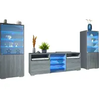 Vladon Wohnwand Granada, Anbauwand bestehend aus 2 Vitrinen und 1 TV-Board, Anthrazit matt/Avola-Anthrazit inkl. LED-Beleuchtung (286 x 122,5 x 35 cm)