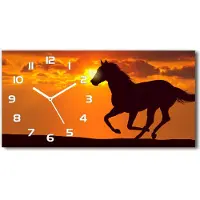Tulup Wanduhr aus Glas – 60x30 cm - Glasbild - Glasuhr - Gehärtetes Glas - weisse-zeiger - Sunset Pferd