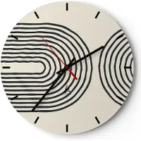 ARTTOR Wanduhr - Rund - Glasuhr - Linien Oval Minimalismus - 40x40cm - Schleichendes Uhrwerk - Lautlos - zum Aufhängen bereit - Dekoration Modern - Wanddekoration aus Glas - C3AR40x40-4548