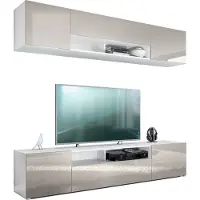 Vladon Wohnwand Mogan, Weiß matt/Sandgrau Hochglanz - Moderne Anbauwand bestehend aus 2 TV-Boards (181 x 147 x 35 cm)