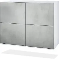 Vladon Kommode Rova V3, Moderner Küchenschrank mit 4 Push-to-Open Türen Weiß matt / Beton Oxid Optik (92,5 x 73.5 x 35)