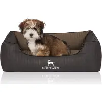 Knuffelwuff Orthopädisches Hundebett Outback aus laser-gestepptem Kunstleder M-L 85 x 63cm Schwarz/Taupe