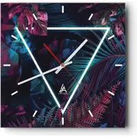 ARTTOR Wanduhr - Quadrat - Glasuhr - Leuchtend Dreieck Blätter - 40x40cm - Schleichendes Uhrwerk - Lautlos - zum Aufhängen bereit - Dekoration Modern - Wanddekoration aus Glas - C3AC40x40-4563