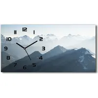 Tulup Wanduhr aus Glas – 60x30 cm - Glasbild - Glasuhr - Gehärtetes Glas - schwarze-zeiger - Berggipfel
