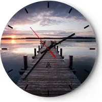 ARTTOR Wanduhr - Rund - Glasuhr - Fußgängerbrücke See Sonnenuntergang Abend - 40x40cm - Schleichendes Uhrwerk - Lautlos - zum Aufhängen bereit - Dekoration Modern - Wanddekoration aus Glas - C3AR40x40-2635