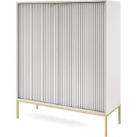 Masseno Kommode STELLARE 104 cm Highboard mit 2 Türen für Wohnzimmer Schlafzimmer Modern 104x39x125 cm Grau / Grau
