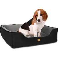 Ib style HAPPY MILO M Hundebett 85x70 cm Schwarz Körbchen für Hunde & Katzen Haustierbett mit Reißverschluss Anti-Rutsch Unterseite Schwarz