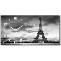 Tulup Wanduhr aus Glas – 60x30 cm - Glasbild - Glasuhr - Gehärtetes Glas - weisse-zeiger - Eiffelturm Paris