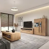 Lomadox Wohnwand in Eiche inkl. Couchtisch & LED Beleuchtung, 3-teilig - TURDA-83