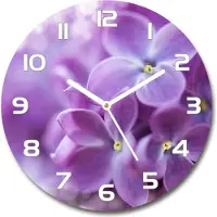 Tulup Wanduhr aus Glas 30fi Glasbild Glasuhr Gehärtetes Glas - weisse-zeiger - Lilac flowers