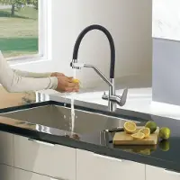 Markenlos 3-Wege Küchenarmatur - 3-in-1 Mischarmatur mit drehbarer Funktion - gebürstetes Nickel