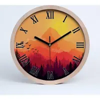 Tulup Holzuhr 20fi cm wanduhr - schwarze Spitzen - Berglandschaft