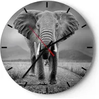 ARTTOR Wanduhr - Rund - Glasuhr - Elefant Wildnis Natur - 30x30cm - Schleichendes Uhrwerk - Lautlos - zum Aufhängen bereit - Dekoration Modern - Wanddekoration aus Glas - C3AR30x30-4966