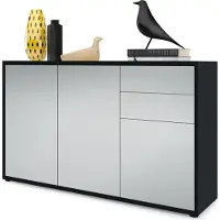 Vladon Sideboard Ben V3, Kommode mit 3 Türen und 2 Schubladen, Schwarz matt/Hellgrau Seidenmatt (117 x 74 x 36 cm)