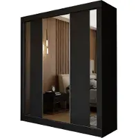 Masseno Schiebetürenschrank GRAZIA 180 cm Kleiderschrank Schlafzimmer Schrank 3-türig mit Spiegel Schwarz