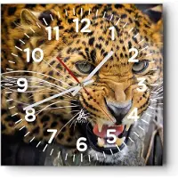 ARTTOR Wanduhr - Quadrat - Glasuhr - Leopard tier savanne afrika - 30x30cm - Schleichendes Uhrwerk - Lautlos - zum Aufhängen bereit - Dekoration Modern - Wanddekoration aus Glas - C4AC30x30-2728