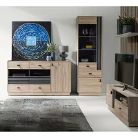Lomadox Wohnzimmermöbel-Set mit Vitrine, Sideboard & Lowboard in Eiche Nb., modern 4-teilig ANTIGUA-133