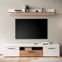 Lomadox TV-Wohnwand Lowboard und Wandboard weiß mit Eiche SUTTON-61