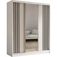 Masseno Schiebetürenschrank NELVIA 180 cm Kleiderschrank Schlafzimmer Schrank 3-türig mit Spiegel und Lamellen Weiß