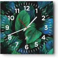 ARTTOR Wanduhr - Quadrat - Glasuhr - Blätter Pflanzen Exotik - 40x40cm - Schleichendes Uhrwerk - Lautlos - zum Aufhängen bereit - Dekoration Modern - Wanddekoration aus Glas - C4AC40x40-5066