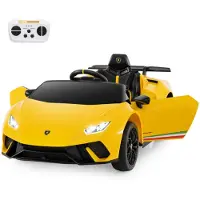 Goplus Kinder Elektroauto Lamborghini, 12V Kinderauto mit Fernbedienung & LED-Lichter & Musik, Hupe, USB, 3 Gang Elektrofahrzeuge 3-5 Km/h, Gelb