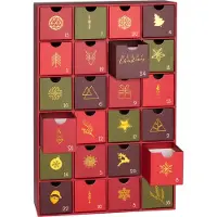 Ed Brubaker Adventskalender zum Befüllen - Weihnachten Rot Grün Gold - DIY Weihnachtskalender mit 24 Türchen - 39 cm groß aus Pappe
