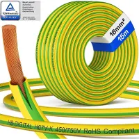 HB-DIGITAL Erdungskabel 15m PVC Aderleitung H07V-K Erdungsleitung 16mm2 flexibel für Solaranlagen grün-gelb