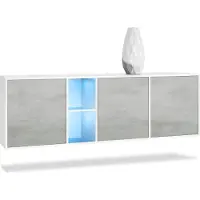 Vladon Kommode Cuba, Germany, Weiß matt/Beton Oxid Optik inkl. LED - Modernes Sideboard für Ihr Wohnbereich - (BxHxT) 182x53x35 cm