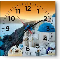 ARTTOR Wanduhr - Quadrat - Glasuhr - Santorini Griechenland Urlaub Insel - 30x30cm - Schleichendes Uhrwerk - Lautlos - zum Aufhängen bereit - Dekoration Modern - Wanddekoration aus Glas - C4AC30x30-2529