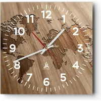 ARTTOR Wanduhr - Quadrat - Glasuhr - Geographie Globus Karte - 40x40cm - Schleichendes Uhrwerk - Lautlos - zum Aufhängen bereit - Dekoration Modern - Wanddekoration aus Glas - C4AC40x40-3042